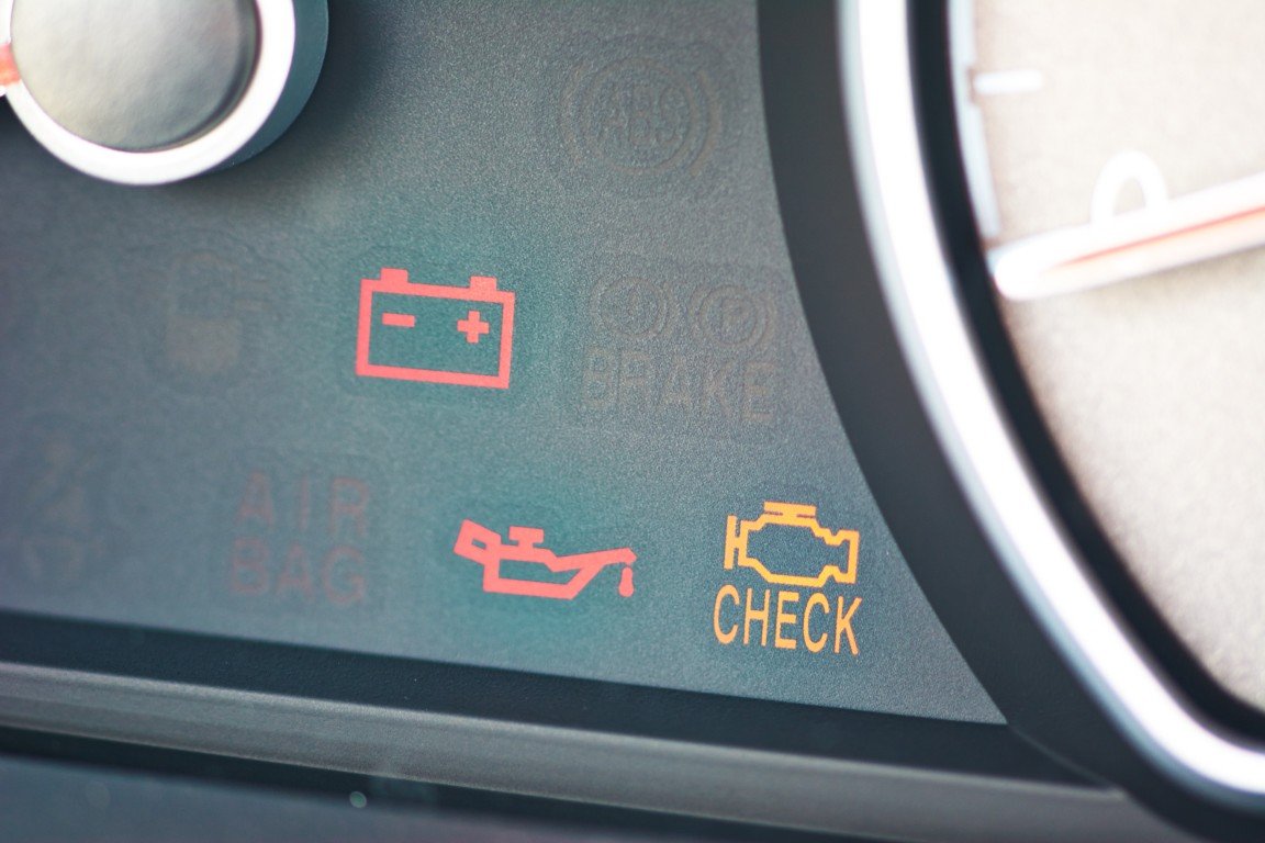 Instrument cluster showing several illuminated dashboard warning lights